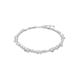 Gema necklace Mixed cuts, White, Rhodium plated