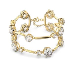 Constella bangle Mixed round cuts, White, Gold-tone plated
