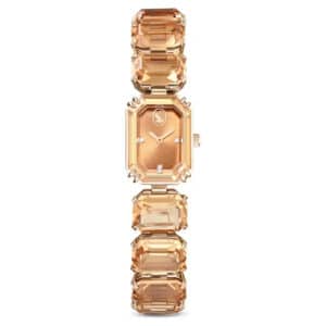 Watch Octagon cut bracelet, Brown, Champagne gold-tone finish
