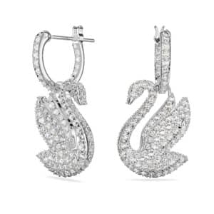 Swarovski Iconic Swan drop earrings Swan, White, Rhodium plated