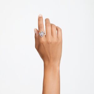 Volta cocktail ring Bow, Small, White, Rhodium plated
