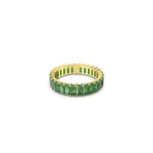 Matrix ring Baguette cut, Green, Gold-tone plated