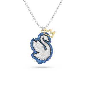Pop Swan pendant Swan, Blue, Rhodium plated