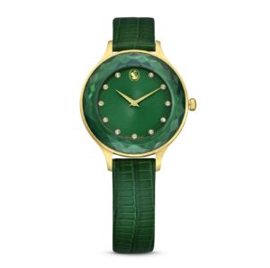Octea Nova watch Swiss Made, Leather strap, Green, Gold-tone finish