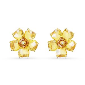 Florere stud earrings Flower, Yellow, Gold-tone plated