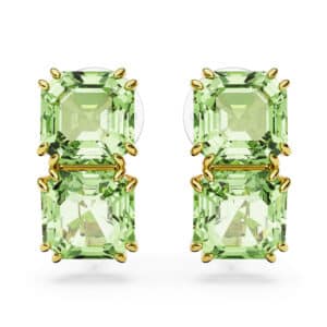 Millenia clip earrings Square cut, Green, Gold-tone plated