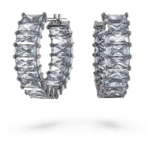 Matrix hoop earrings, Baguette cut, Gray, Ruthenium plated