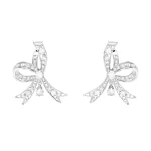 Volta drop earrings Bow, White, Rhodium plated
