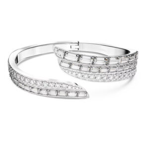 Hyperbola bangle Carbon neutral zirconia, Mixed cuts, White, Rhodium plated