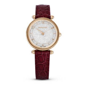 Crystalline Wonder watch, Swiss Made, Leather strap, Red, Rose gold-tone finish
