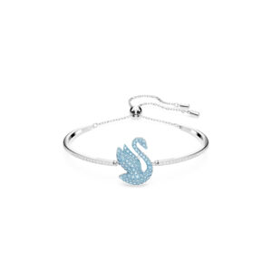 Swarovski Iconic Swan bangle, Swan, Blue, Rhodium plated
