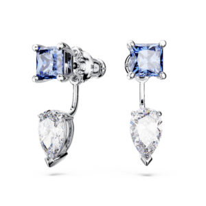 Mesmera earring jackets, Mixed cuts, Detachable, Blue, Rhodium plated