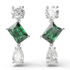 Mesmera drop earrings, Mixed cuts, Green, Rhodium plated