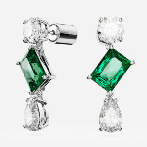 Mesmera drop earrings, Mixed cuts, Green, Rhodium plated