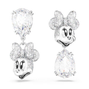 Disney Minnie Mouse drop earrings, Asymmetrical design, White, Rhodium plated