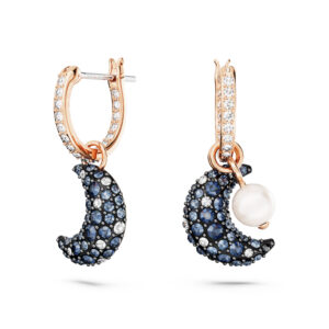Sublima drop earrings Crystal pearl, Asymmetrical design, Moon, Multicolored, Rose gold-tone plated