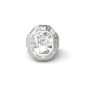 Mesmera cocktail ring, Octagon cut, White, Rhodium plated