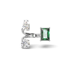 Mesmera open ring, Mixed cuts, Green, Rhodium plated