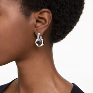Dextera hoop earrings, Interlocking loop, White, Rhodium plated