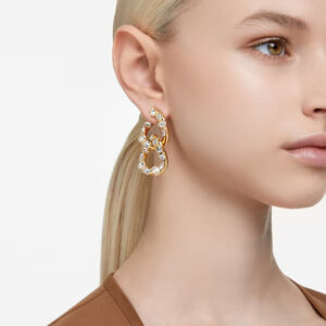 Dextera hoop earrings, Mixed cuts, Interlocking loop, White, Gold-tone plated