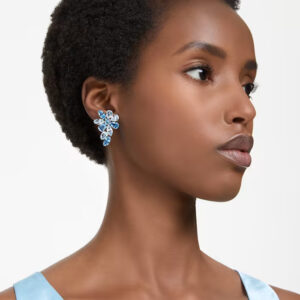 Gema drop earrings, Mixed cuts, Flower, Blue, Rhodium plated