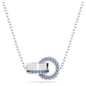 Hollow pendant, Interlocking loop, Blue, Rhodium plated