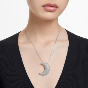 Luna pendant, Moon, White, Rhodium plated