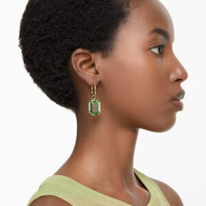 Millenia drop earrings, Octagon cut, Green, Gold-tone plated