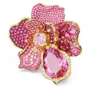 Florere cocktail ring, Pavé, Flower, Pink, Gold-tone plated