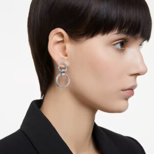 Hollow hoop earrings, Blue, Rhodium plated