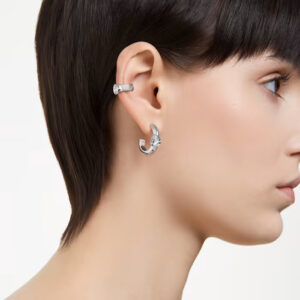 Dextera hoop earrings with ear cuff, Set (3), Pear cut, White, Rhodium plated