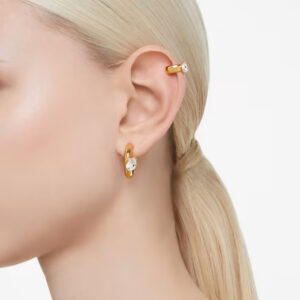 Dextera hoop earrings with ear cuff, Set (3), Pear cut, White, Gold-tone plated
