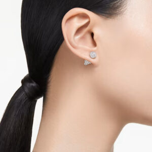 Luna stud earrings, Moon, White, Rhodium plated