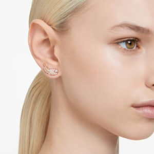 Nice stud earrings, Feather, White, Rose gold-tone plated
