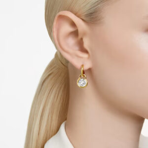 Dextera drop earrings, Round cut, White, Gold-tone plated