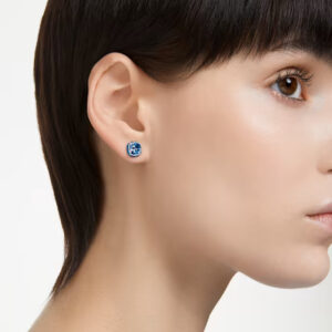 Birthstone stud earrings Square cut, December, Blue, Rhodium plated