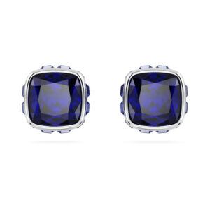 Birthstone stud earrings Square cut, September, Blue, Rhodium plated