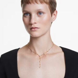 Imber Y necklace Round cut, Scattered design, White, Gold-tone plated
