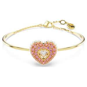 Idyllia bangle Crystal pearl, Heart, Pink, Gold-tone plated