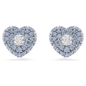 Idyllia stud earrings Heart, Blue, Rhodium plated
