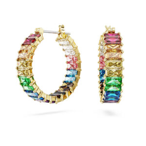 Matrix hoop earrings Baguette cut, Multicolored, Gold-tone plated