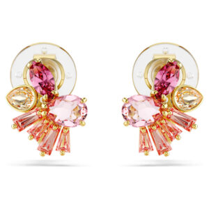 Gema clip earrings Mixed cuts, Flower, Pink, Gold-tone plated