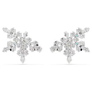 Idyllia clip earrings, Mixed cuts, Half snowflake, White, Rhodium plated