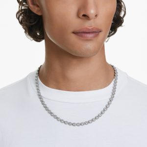 Una necklace, Round cut, Long, White, Ruthenium plated