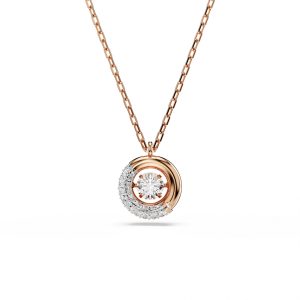 Dextera pendant, Round cut, White, Rose gold-tone plated