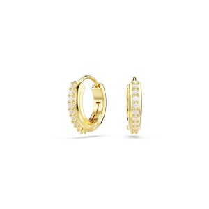Matrix hoop earrings, Round cut, White, Gold-tone plated