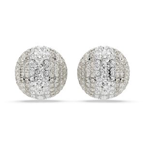 Sublima clip earrings, White, Rhodium plated