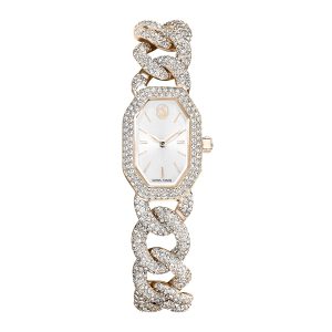 Dextera Chain watch, Swiss Made, Crystal bracelet, White, Champagne gold-tone finish