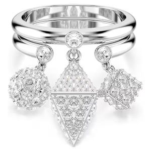 Dextera ring, Set (2), Sphere and cube, White, Rhodium plated