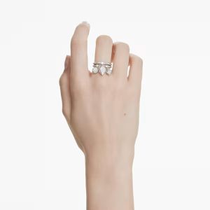 Dextera ring, Set (2), Sphere and cube, White, Rhodium plated